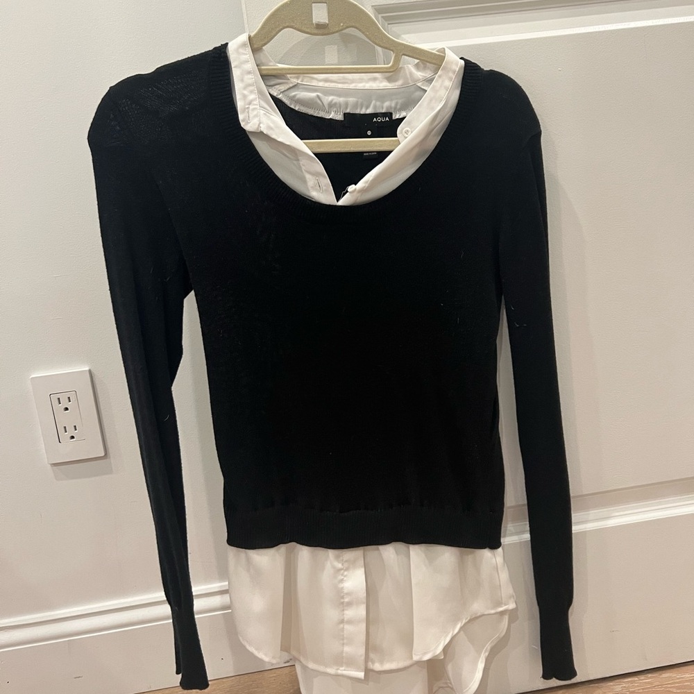 Aqua long sleeve sweater with collar